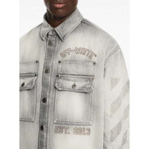 Camasa OFF WHITE, Diagonal Embroidery faded overshirt