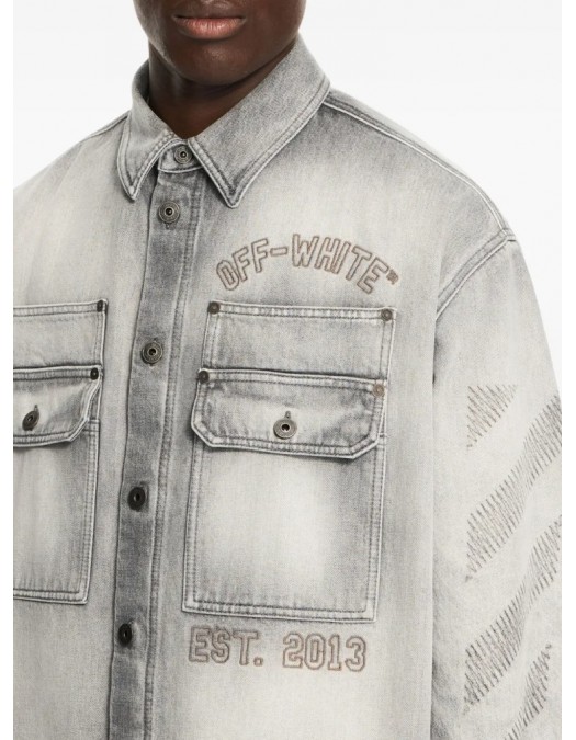 Camasa OFF WHITE, Diagonal Embroidery faded overshirt - OMYD05VS26D003020