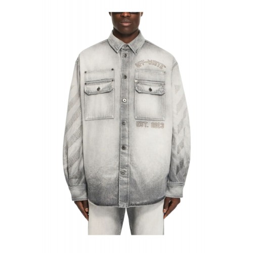 Camasa OFF WHITE, Diagonal Embroidery faded overshirt