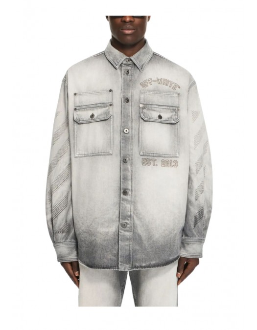 Camasa OFF WHITE, Diagonal Embroidery faded overshirt - OMYD05VS26D003020