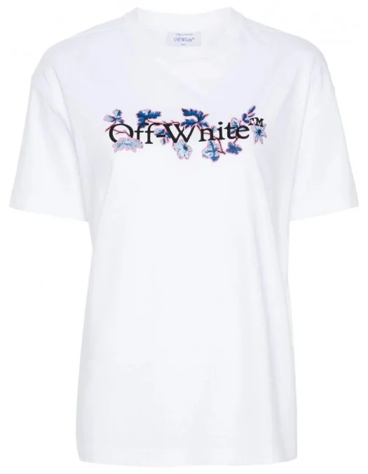 Tricou OFF WHITE, Blue Flowers, White - OWAA089F24JER0030184