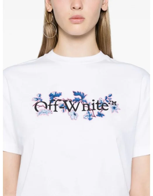 Tricou OFF WHITE, Blue Flowers, White - OWAA089F24JER0030184