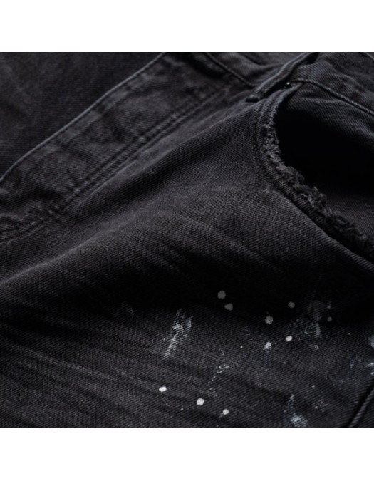 Jeans PURPLE, Mid Rise Straight Leg Knee Slit Paint Splatters Jean - P005GLDR126