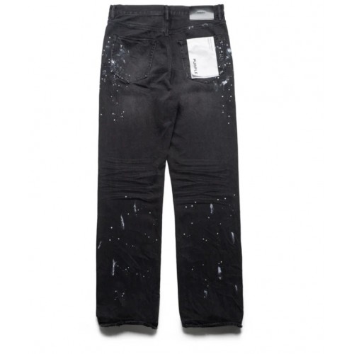 Jeans PURPLE, Mid Rise Straight Leg Knee Slit Paint Splatters Jean
