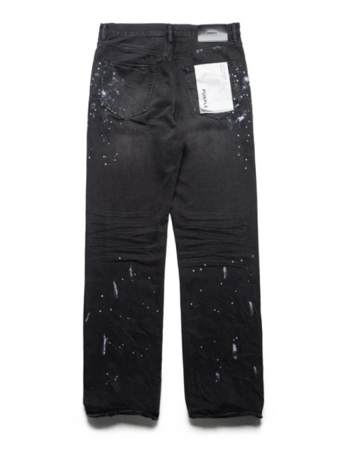Jeans PURPLE, Mid Rise Straight Leg Knee Slit Paint Splatters Jean - P005GLDR126