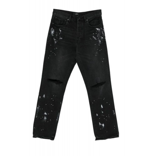 Jeans PURPLE, Distressed straight leg cotton jeans