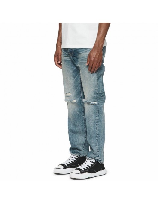 Jeans Purple, Vintage Knee Slit Denim (Mid Indigo) - P011VKSM124