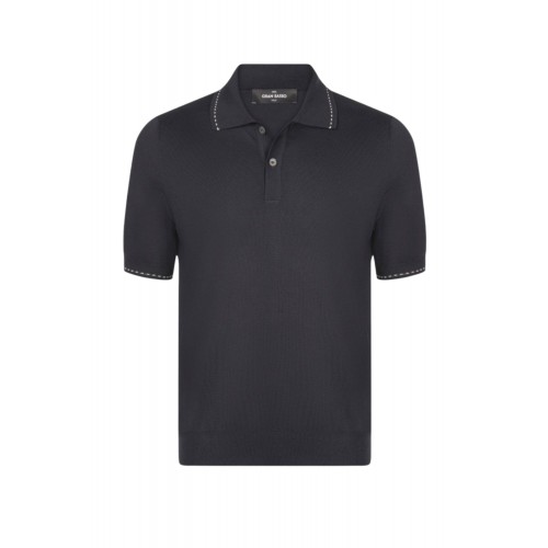 Tricou polo GRAN SASSO, Luxury Silk Cotton Polo, Negru