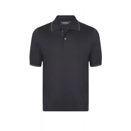 Tricou polo GRAN SASSO, Luxury Silk Cotton Polo, Negru