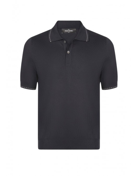 Tricou polo GRAN SASSO, Luxury Silk Cotton Polo, Negru - P20264314216224099