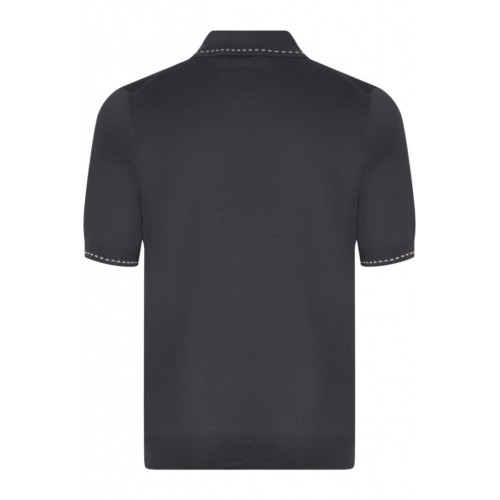 Tricou polo GRAN SASSO, Luxury Silk Cotton Polo, Negru