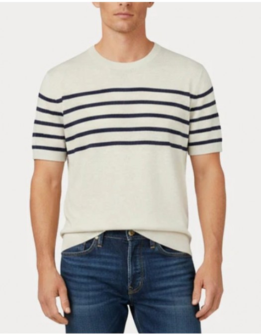 Tricou GRAN SASSO, striped short-sleeve sweater, White - P20265716918666001