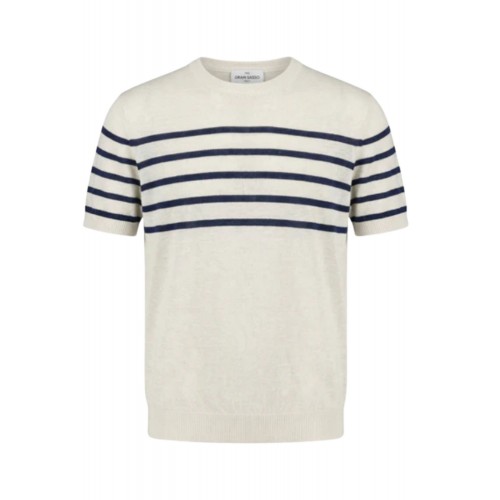 Tricou GRAN SASSO, striped short-sleeve sweater, White