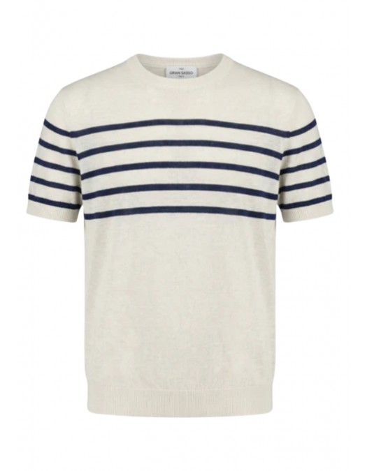 Tricou GRAN SASSO, striped short-sleeve sweater, White - P20265716918666001