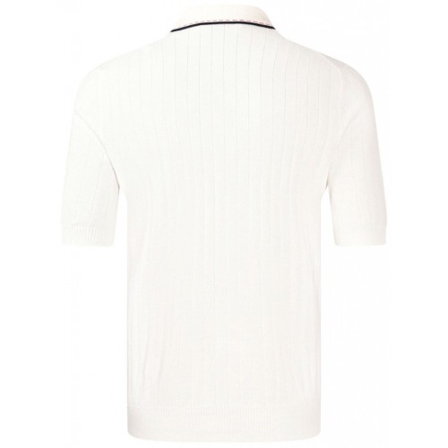 Tricou polo GRAN SASSO, Men's Knit Zip Up Polo, Alb