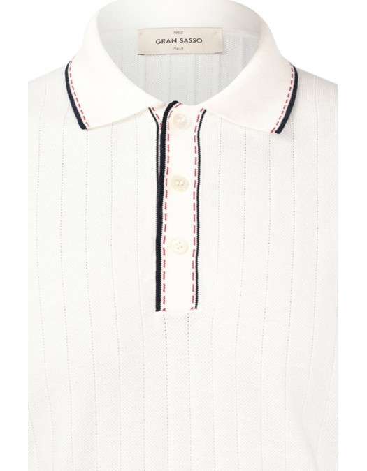 Tricou polo GRAN SASSO, Men's Knit Zip Up Polo, Alb - P20265717018047005