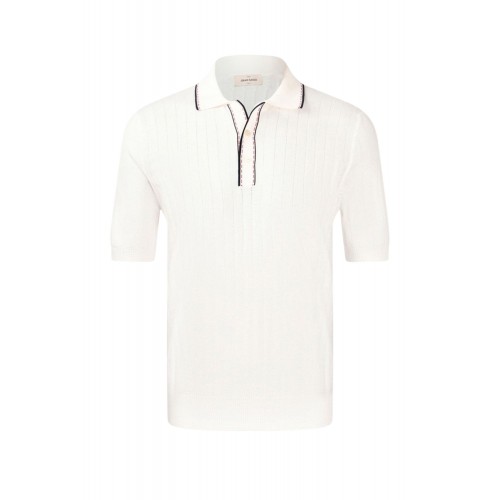 Tricou polo GRAN SASSO, Men's Knit Zip Up Polo, Alb