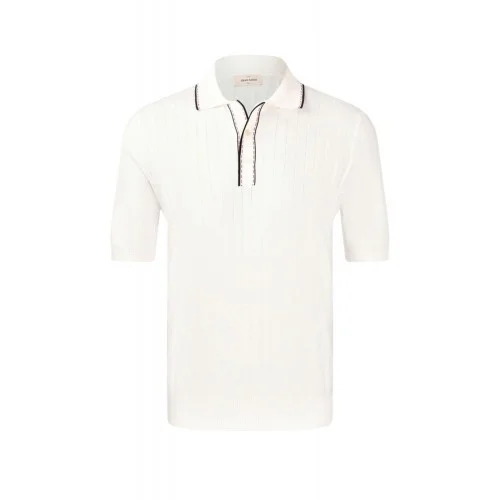 Tricou polo GRAN SASSO, Men's Knit Zip Up Polo, Alb