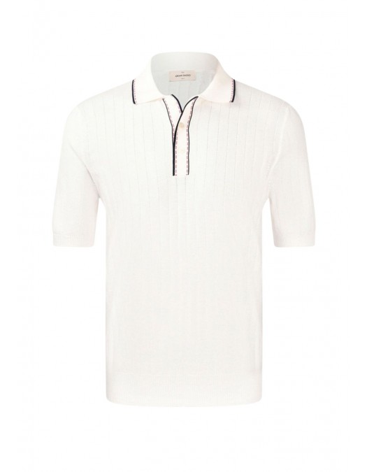 Tricou polo GRAN SASSO, Men's Knit Zip Up Polo, Alb - P20265717018047005