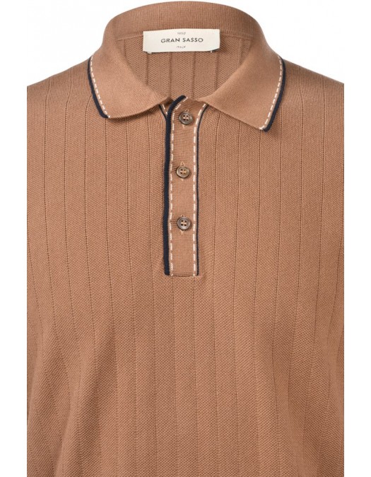 Tricou polo GRAN SASSO, Men's Knit Zip Up Polo, Maro - P20265717018047168