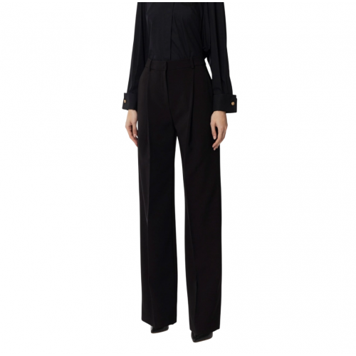 PANTALONI ELISABETTA FRANCHI, Pleats, Gold Details, Black