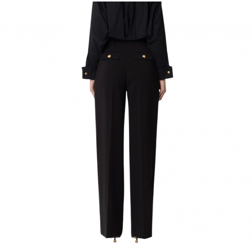 PANTALONI ELISABETTA FRANCHI, Pleats, Gold Details, Black