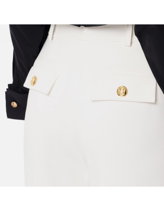 PANTALONI ELISABETTA FRANCHI, Pleats. Gold Details, White - PA06940EC360 PANTALONI ELISABETTA FRANCHI, Pleats. Gold Details, White - PA06940EC360