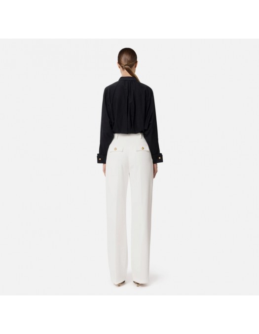 PANTALONI ELISABETTA FRANCHI, Pleats. Gold Details, White - PA06940EC360 PANTALONI ELISABETTA FRANCHI, Pleats. Gold Details, White - PA06940EC360