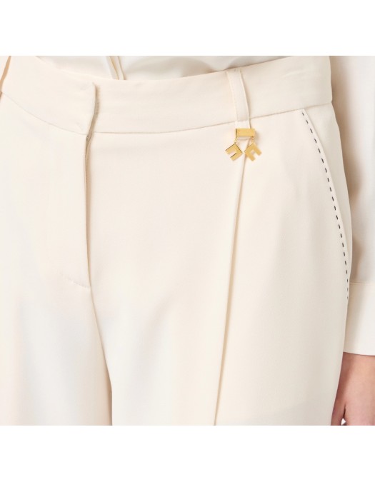 PANTALONI ELISABETTA FRANCHI, Contrasting Topstitching, Butter Beige - PA07251E2193 PANTALONI ELISABETTA FRANCHI, Contrasting Topstitching, Butter Beige - PA07251E2193
