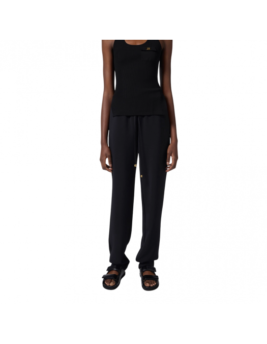 PANTALONI ELISABETTA FRANCHI, Satin Bends Details, Black - PA07351E2110