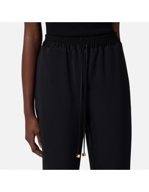 PANTALONI ELISABETTA FRANCHI, Satin Bends Details, Black - PA07351E2110