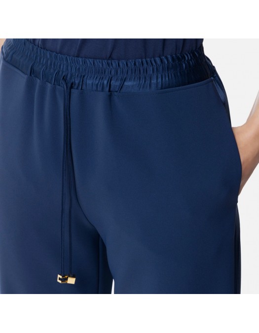 PANTALONI ELISABETTA FRANCHI, Satin Details, Tuxedo, Navy Blue - PA07351E2DC8 PANTALONI ELISABETTA FRANCHI, Satin Details, Tuxedo, Navy Blue - PA07351E2DC8