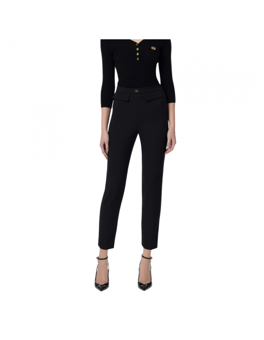 PANTALONI ELISABETTA FRANCHI, Slim Fit, Logo Insert, Black - PA07751E2110