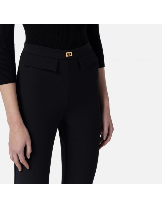 PANTALONI ELISABETTA FRANCHI, Slim Fit, Logo Insert, Black - PA07751E2110