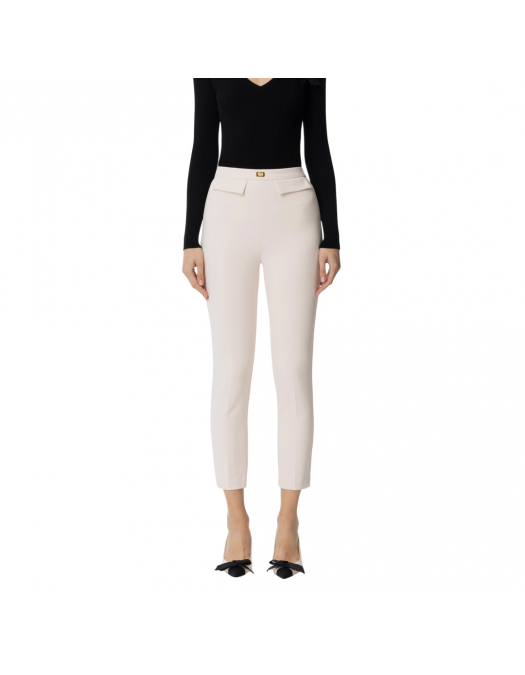 PANTALONI ELISABETTA FRANCHI, Slim Fit, Logo Insert, White Butter - PA07751E2193 PANTALONI ELISABETTA FRANCHI, Slim Fit, Logo Insert, White Butter - PA07751E2193
