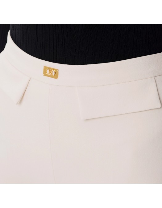 PANTALONI ELISABETTA FRANCHI, Slim Fit, Logo Insert, White Butter - PA07751E2193 PANTALONI ELISABETTA FRANCHI, Slim Fit, Logo Insert, White Butter - PA07751E2193