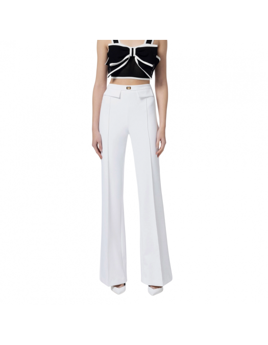PANTALONI ELISABETTA FRANCHI, Logo Plaque Insert, Classic, White - PA07851E2360