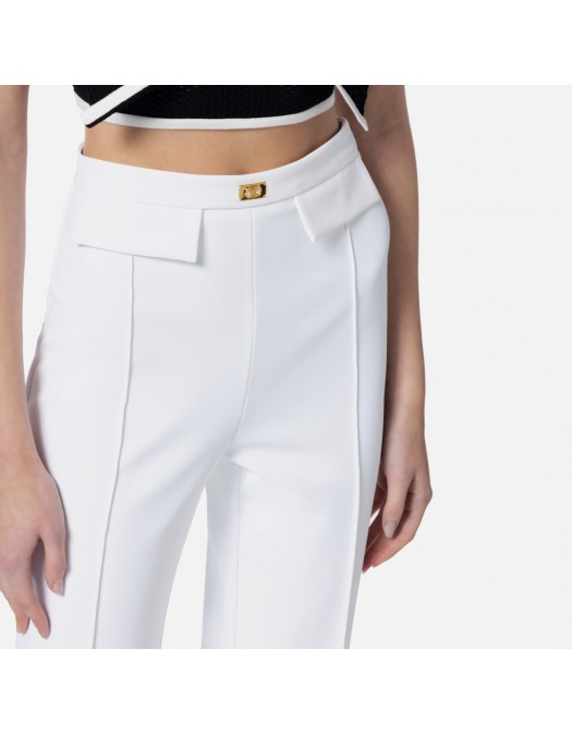 PANTALONI ELISABETTA FRANCHI, Logo Plaque Insert, Classic, White - PA07851E2360