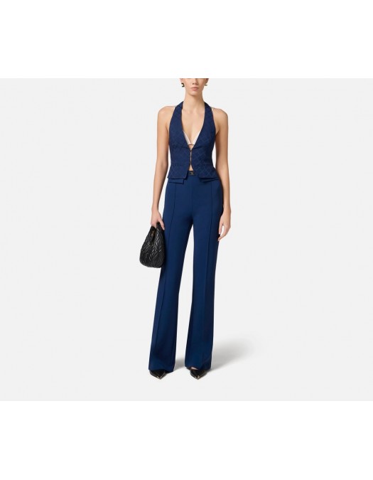 PANTALONI ELISABETTA FRANCHI, Logo Insert, Classic, Deep Blue - PA07851E2DC8 PANTALONI ELISABETTA FRANCHI, Logo Insert, Classic, Deep Blue - PA07851E2DC8
