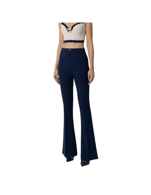 PANTALONI ELISABETTA FRANCHI, Bell Bottom, Logo Insert, Ultramarine Blue - PA07951E2DC8 PANTALONI ELISABETTA FRANCHI, Bell Bottom, Logo Insert, Ultramarine Blue - PA07951E2DC8