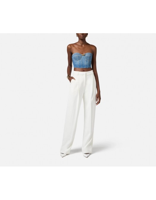 PANTALONI ELISABETTA FRANCHI, Satin Details, Classic, Elegant, White - PA08151E2360 PANTALONI ELISABETTA FRANCHI, Satin Details, Classic, Elegant, White - PA08151E2360