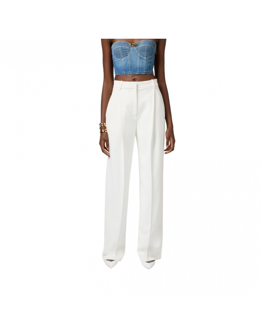 PANTALONI ELISABETTA FRANCHI, Satin Details, Classic, Elegant, White - PA08151E2360 PANTALONI ELISABETTA FRANCHI, Satin Details, Classic, Elegant, White - PA08151E2360