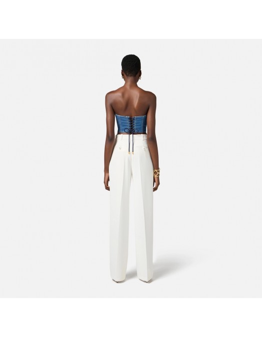 PANTALONI ELISABETTA FRANCHI, Satin Details, Classic, Elegant, White - PA08151E2360 PANTALONI ELISABETTA FRANCHI, Satin Details, Classic, Elegant, White - PA08151E2360