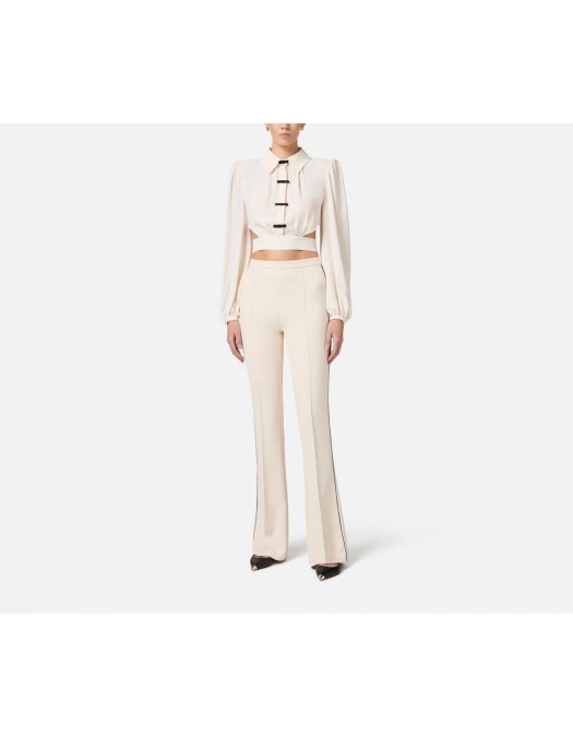 PANTALONI ELISABETTA FRANCHI, Logo Monogram, Black Details, Butter Beige - PA08451E2E84 PANTALONI ELISABETTA FRANCHI, Logo Monogram, Black Details, Butter Beige - PA08451E2E84