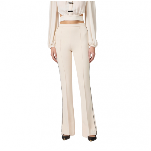 PANTALONI ELISABETTA FRANCHI, Logo Monogram, Black Details, Butter Beige PANTALONI ELISABETTA FRANCHI, Logo Monogram, Black Details, Butter Beige