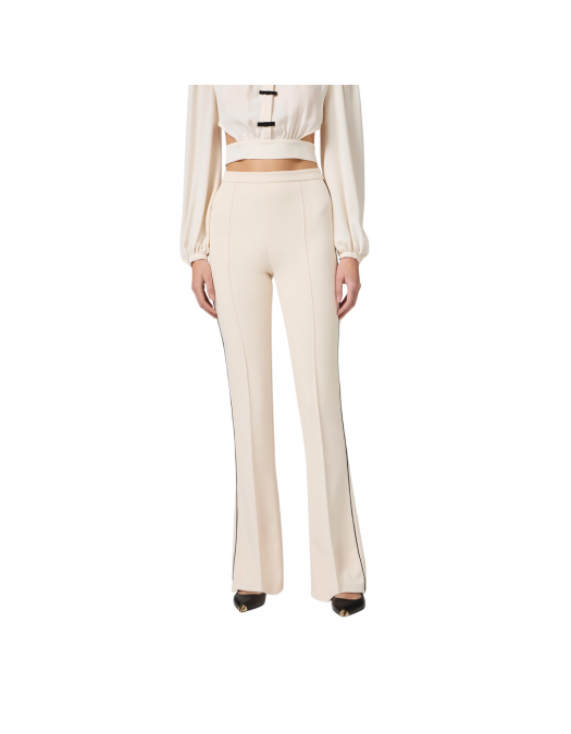 PANTALONI ELISABETTA FRANCHI, Logo Monogram, Black Details, Butter Beige - PA08451E2E84 PANTALONI ELISABETTA FRANCHI, Logo Monogram, Black Details, Butter Beige - PA08451E2E84