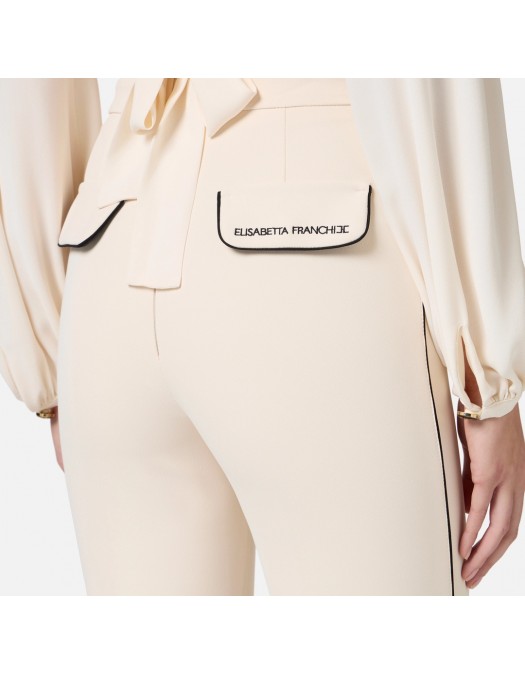 PANTALONI ELISABETTA FRANCHI, Logo Monogram, Black Details, Butter Beige - PA08451E2E84 PANTALONI ELISABETTA FRANCHI, Logo Monogram, Black Details, Butter Beige - PA08451E2E84