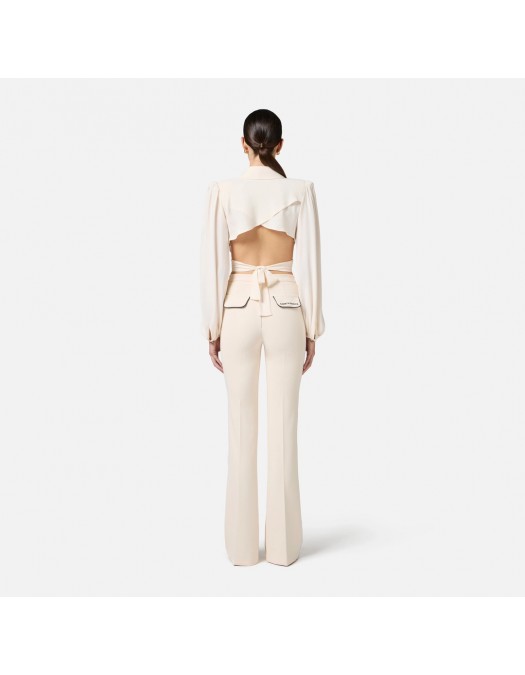 PANTALONI ELISABETTA FRANCHI, Logo Monogram, Black Details, Butter Beige - PA08451E2E84 PANTALONI ELISABETTA FRANCHI, Logo Monogram, Black Details, Butter Beige - PA08451E2E84