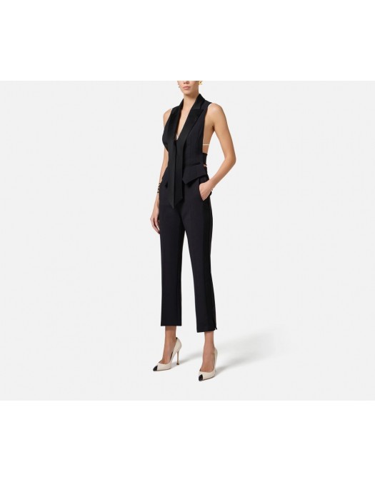 PANTALONI ELISABETTA FRANCHI, Satin Details, Tuxedo, Black - PA08651E3110 PANTALONI ELISABETTA FRANCHI, Satin Details, Tuxedo, Black - PA08651E3110