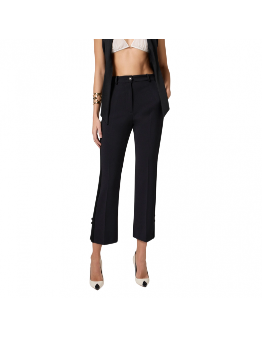 PANTALONI ELISABETTA FRANCHI, Satin Details, Tuxedo, Black - PA08651E3110 PANTALONI ELISABETTA FRANCHI, Satin Details, Tuxedo, Black - PA08651E3110